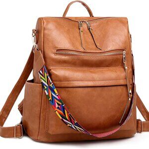 Women's Leather Backpack Purse Large Capacity Travel School Shoulder Bag
